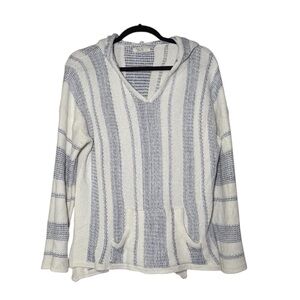 Ron Jon Surf Shop Striped Hoodie Blue and White V-Neck Size Large Summer Resort